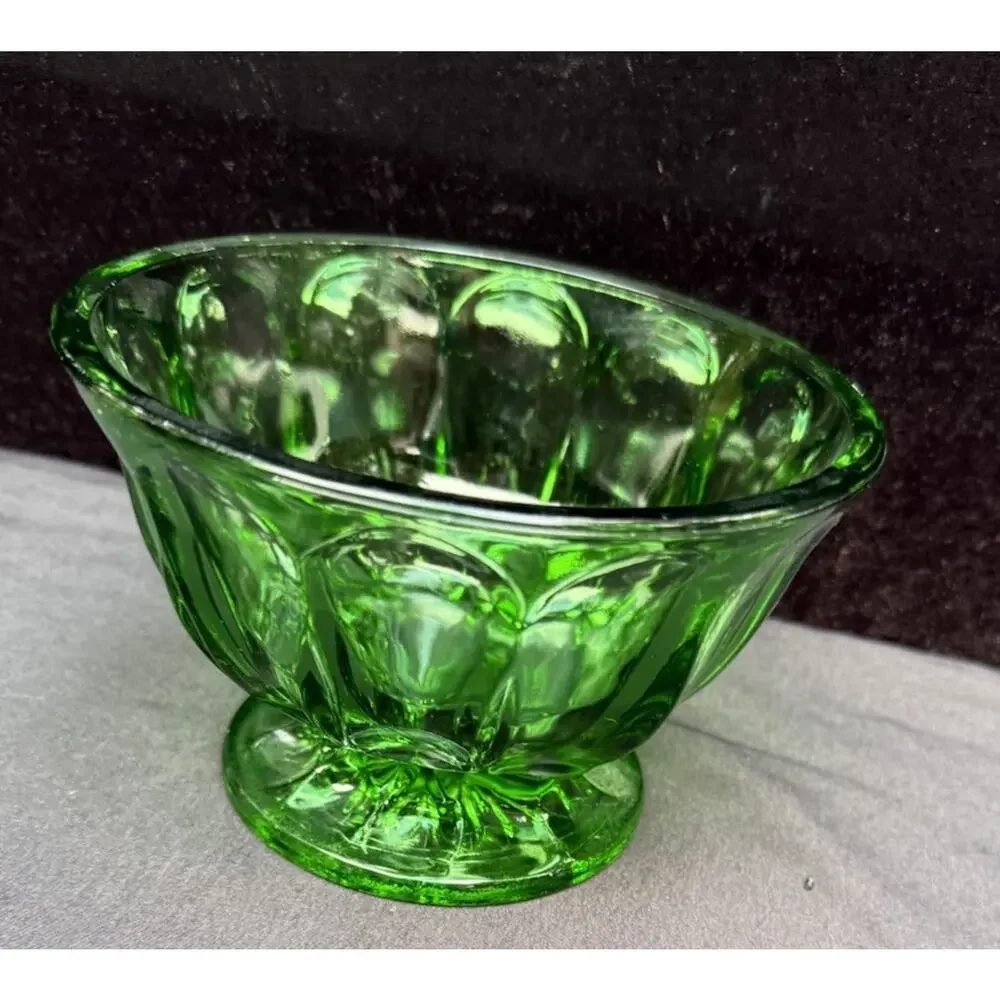 Vtg 1960s Anchor Hocking Emerald Green Glass Thumbprint Pedestal Candy Dish Bowl